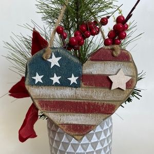 Americana Heart Flag Wood Ornament Tree Mantle Decor